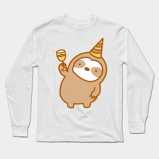 Cute Party Celebration Sloth Long Sleeve T-Shirt by theslothinme